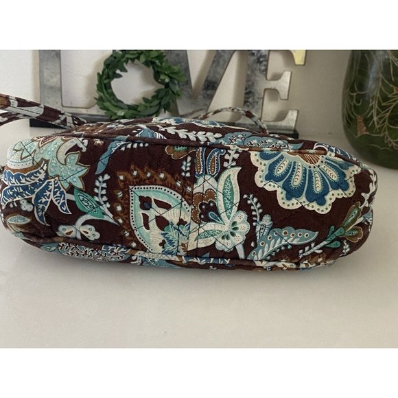 Vintage Vera Bradley Java Blue Tote Bag Purse Shoulder Paisley Brown Zip Closure - Picture 13 of 16